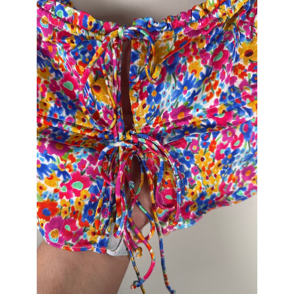 For Love & Lemons Sasha Floral Cropped Top In Blue Multi Size L Tie Front Flirty - Picture 5 of 10